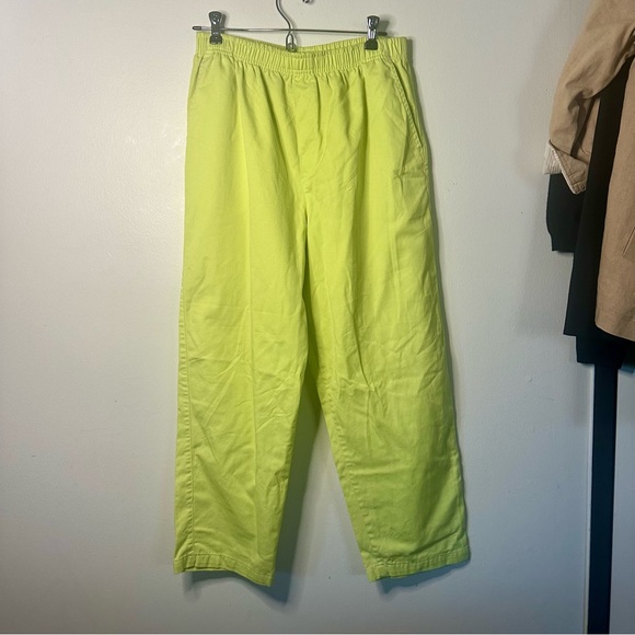Vintage Wide Leg Bright Green Elastic Waist CABIN CREEK Cotton Pants, M - Picture 7 of 7
